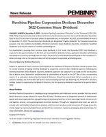 Pembina Pipeline Corporation Declares December 2022 Common Share Dividend (CNW Group/Pembina Pipeline Corporation)
