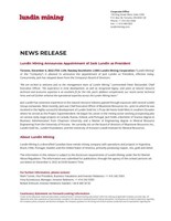 Lundin Mining Announces Appointment of Jack Lundin as President (CNW Group/Lundin Mining Corporation)