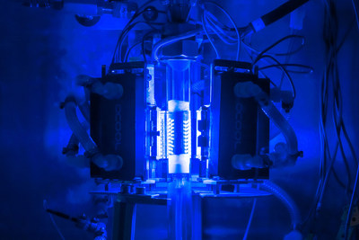 Syzygy photoreactor used to test inexpensive catalysts in a lower-cost solution that may hold the key to the hydrogen economy. Photo courtesy of Brandon Martin, Rice University.
