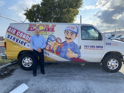 Air Pros USA Announced the Acquisition of ECM Air Conditioning. Pictured is Jose Ramirez, President and CEO of ECM Air Conditioning in front of one of ECM's vehicles.