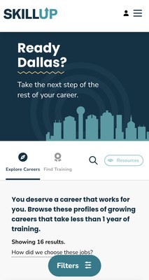 The newly designed SkillUp Dallas platform offers a free, labor market-aligned career navigation tool specifically for students interested in short-term, stackable credentials as a launching pad to stable, sustainable careers. The experience outlines 16 featured careers with in-depth career exploration, pay insight, and “day in the life of” work-style expectations. SkillUp Dallas also curates more than 150 local and national short-term training programs.