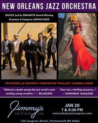 GRAMMY® Award-Winning NEW ORLEANS JAZZ ORCHESTRA Featuring 3x-GRAMMY® Award Nomination Jazz Vocalist JAZZMEIA HORN perform at Jazz & Blues Club on Friday January 20 at 7 & 9:30 P.M. Tickets are available on Ticketmaster.com and the Jimmy's Jazz & Blues Club website at: www.jimmysoncongress.com