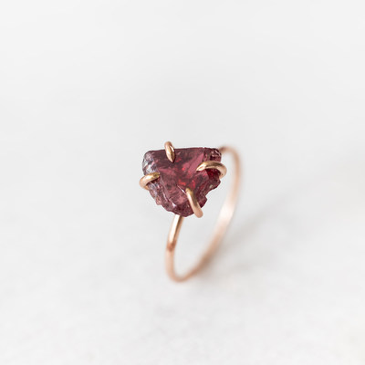 Raw red Moyo Gems garnet gemstone ring by luxe.zen. Garnet mined by Msaferi.