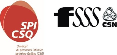 Logos du SPI-CSQ et de la FSSS-CSN (Groupe CNW/Syndicat des infirmières et infirmières auxiliaires de Héma-Québec (CSN))