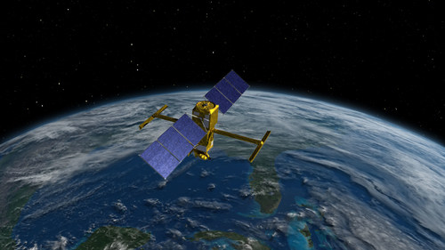 An artist's concept of the SWOT spacecraft. The SWOT mission will measure the height of the world's ocean, rivers, and lakes, helping scientists to measure how fresh and saltwater bodies change over time.