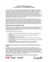 Document d'information spcial - Loi modifiant la Loi sur Investissement Canada (Groupe CNW/Innovation, Sciences et Dveloppement conomique Canada)