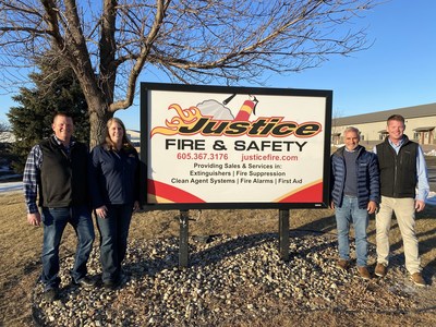 Justice Fire & Safety owners Mark and Leah Brenneman with Pye-Baker Vice President of Business Development Chuck Reimel and Regional Director Chris Jensen