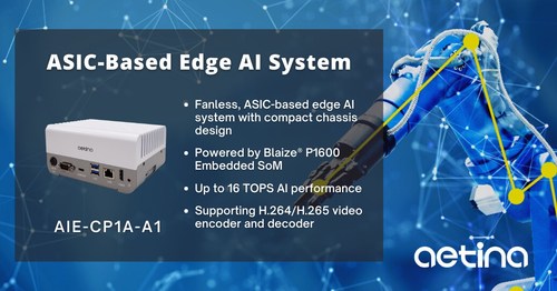 Aetina AI推理系统AIE-CP1A-A1是一种小型嵌入式计算机，适用于不同的计算机视觉应用，包括物体检测、人体运动检测和自动检测。