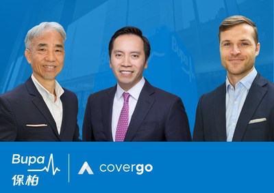 Peter Tam, director ejecutivo adjunto de CoverGo; Yuman Chan, gerente general de Bupa (Asia) Limited, y Tomas Holub, fundador y director ejecutivo de CoverGo