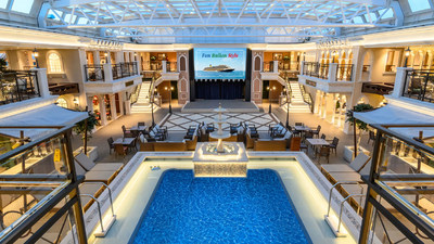 Carnival Venezia's Lido deck is modeled after the Italian Riviera that boasts a retractable roof, so the pool can still be enjoyed when the ship departs and returns to New York in colder months.