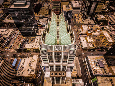 Austin Texas Aerial Drone Photograph of the Frost Bank Tower Building aka The Owl Building by Helios Visions Professional Commercial Drone Services.