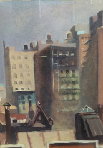Guy Pène du Bois, Looking North from 20 West 10th, c. 1940s, Oil on canvas, Estate of Yvonne Pène du Bois McKenney, on display at the Polk Museum of Art at Florida Southern College.