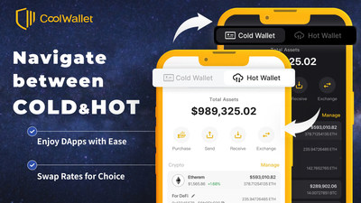 CoolWallet App announces CoolWallet HOT wallet to help novice crypto users access safe self-custody by switching from cold to hot storage at the tap of a button