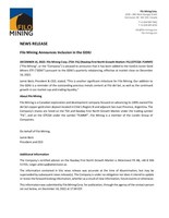 Filo Mining Announces Inclusion in the GDXJ (CNW Group/Filo Mining Corp.)