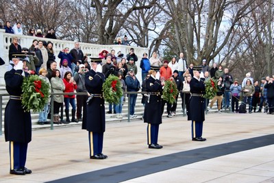 3rd U.S. Infantry Regiment (The Old Guard) participate in wreath laying at The Tomb of the Unknown Soldier as part of National Wreaths Across America Day.