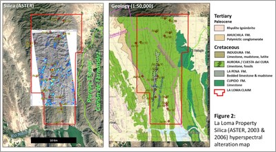 Figure 2: La Loma Property Silica (ASTER, 2003 & 2006) hyperspectral alteration map. (CNW Group/Southern Empire Resources Corp.)