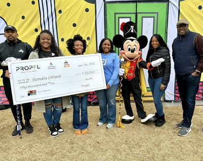 Somalia Gilliard (pictured third from left) is awarded a $50,000 scholarship from partners PROPEL, Southern Company, Disney and the HBCU Week Foundation in Atlanta.