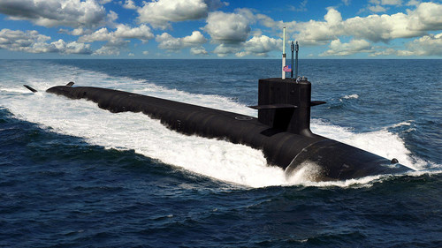 Artist rendering of a Columbia class submarine underway. (Credit: GDEB.)