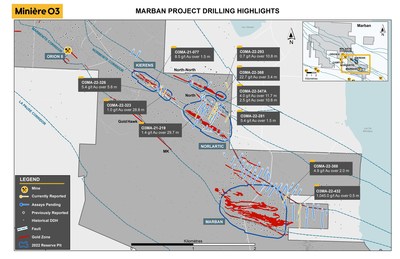 Figure 3 : Meilleurs résultats de forage sur le projet Marban Alliance Ingénierie (Groupe CNW/O3 Mining Inc.)