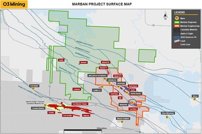 Figure 1 : Carte de surface du projet Marban Ingénierie (Groupe CNW/O3 Mining Inc.)