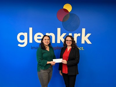 From left: IBJI CARES Chairperson Vanessa Yee, PT, DPT presents the final check to Glenkirk CEO Kim Berenberg in late December 2022.