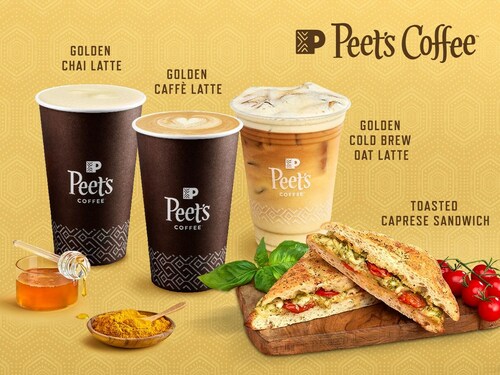 Peet’s Golden collection returns with a Golden Caffe Latte, Golden Chai Latte, and new Golden Cold Brew Oat Latte, all featuring turmeric, ginger, and honey flavors. The new menu also introduces Peet’s savory Toasted Caprese Sandwich with basil pesto for all day enjoyment.