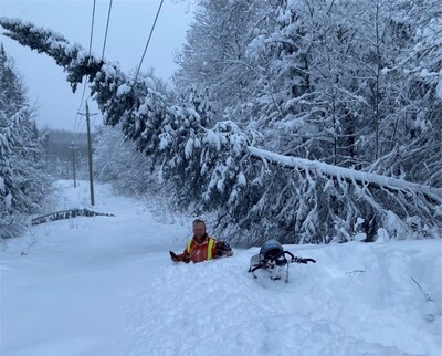 In central Ontario where many roads are closed, a Hydro One worker uses a snowmobile to patrol a power line (CNW Group/Hydro One Inc.)