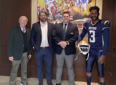 From left to right - Claude Felton, associate athletic director for University of Georgia; Ryan Millsap, chairman and CEO of The Blackhall Group; Stewart Humble, former president of Oxford University Lancers American Football Club and Fred Gibson, former University of Georgia football player