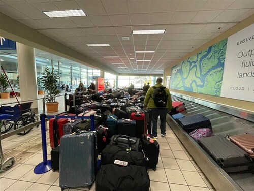 Credit: KSDK - Luggage stretches along the baggage claim center at St. Louis Lambert International Airport.
