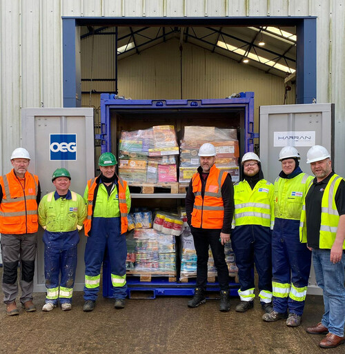 OEG Offshore’s Great Yarmouth team with the Christmas food container.