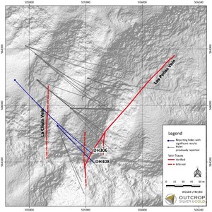OUTCROP SILVER INTERCEPTS 0.90 METRES OF 767 GRAMS EQUIVALENT SILVER PER TONNE IN LAS MARAS AND PROVIDES AN UPDATE ON THE RESOURCE ESTIMATION AT SANTA ANA