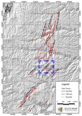 Map 2. Location of Las Peñas vein in Las Maras target, 3 km south of the main Santa Ana vein system. (CNW Group/Outcrop Silver & Gold Corporation)