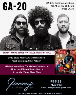 Jimmy's Jazz &amp; Blues Club Features Blues Music Award Nominees &amp; Dynamic Blues Rock Trio GA-20 on Thursday February 23 at 7:30 P.M.