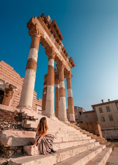 The historical centre of Brescia with a frame of the ancient Roman Temple called Capitolium