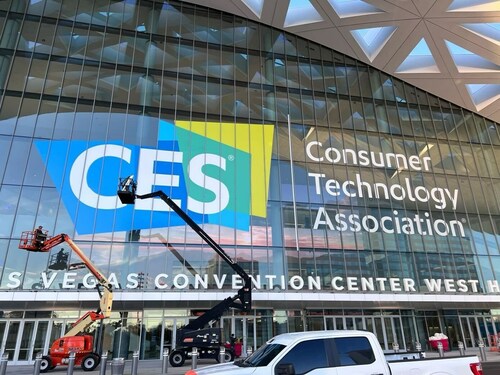 CES and Consumer Technology Association branding is placed on the Las Vegas Convention Center as build-out and preparations continue for CES 2023, happening from Jan. 5-8.