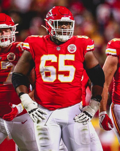 Trey Smith, number 65, offensive lineman for the Kansas City Chiefs