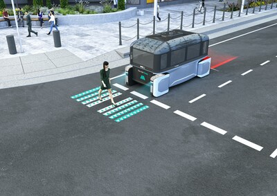Climb-E also can project dynamic crosswalks to inform pedestrians of their right of way or to warn of possible passing vehicles.