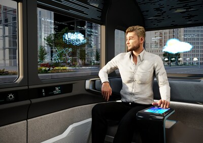 The Climb-E capsule’s windows include semi-transparent screens that let you use a wide range of multimedia content.