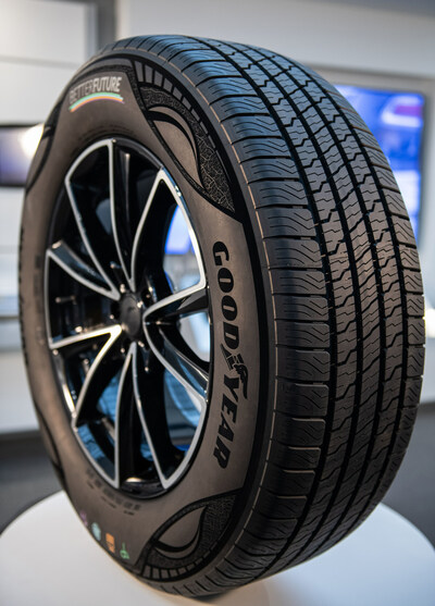 Goodyear’s 90% sustainable-material demonstration tire includes 17 featured ingredients across 12 different components.