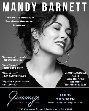 Jimmy's Jazz &amp; Blues Club Features World-Renowned Vocalist MANDY BARNETT on Saturday February 18 at 7 &amp; 9:30 P.M.