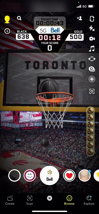 The Bell 5G Toronto Raptors Lens experience on Snapchat (CNW Group/Bell Canada)