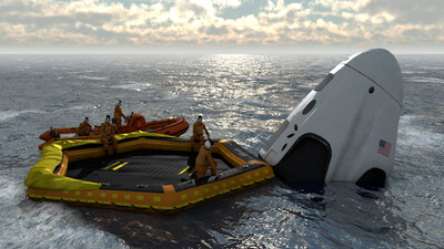 The developed PHSMCC curriculum will include a variety of mission profiles, including ocean personnel recovery missions such as the one depicted here. Image from a simulated virtual environment used in the curriculum; final quality is dependent on specific hardware configuration. (SimX, Inc. photo)