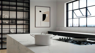 Caesarstone Porcelain 501 Snowdrift is part of Caesarstone's Multi-Material surfaces to be shown at KBIS 2023.