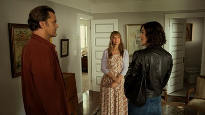 Left to Right: Joshua Jackson as Dan Gallagher, Amanda Peet as Beth Gallagher and Lizzy Caplan as Alex Forrest in Paramount+ original series FATAL ATTRACTION.