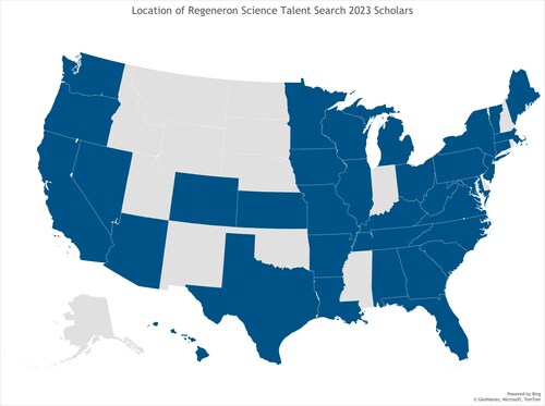 The top 300 scholars in the Regeneron Science Talent Search 2023, the nation’s oldest and most prestigious science and math competition for high school seniors, hail from 194 American and international high schools in 35 states and China.