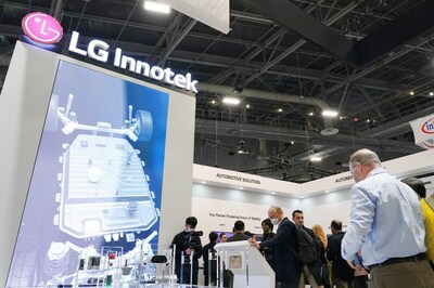 Visitors to LG Innotek's open booth in the West Hall of the LVCC are looking at the products on display on January 6 (local time), the second day of CES 2023.