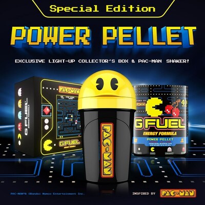 G FUEL POWER PELLET, inspired by PAC-MAN, is now available for pre-order as a light-up Collector's Box and Tub at GFUEL.com!