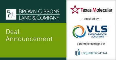 Brown Gibbons Lang & Company (BGL) is pleased to announce the sale of Texas Molecular Holdings (TM) to VLS Environmental Solutions (VLS), a portfolio company of I Squared Capital. BGL’s Environmental & Industrial Services investment banking team served as the exclusive financial advisor to TM in the transaction. The specific terms of the transaction were not disclosed.