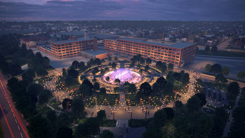 Heatherwick Studios rendering of "The Hub" public park to be located at Harley-Davidson's Juneau Avenue headquarters in Milwaukee, WI. (PRNewsfoto/Harley-Davidson, Inc.)