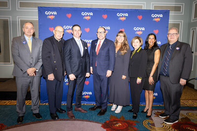 Jose Antonio Fernandez, President & CEO of Catholic Charities of San Antonio;  Father Giordano Belanich, Croatian Relief Services, Inc.;  Darren McCormack, Deputy Special Agent-in-Charge of U.S. Homeland Security Investigations Bob Unanue, President & CEO of Goya Foods; Elizabeth Gilroy, Founder and President of Face of Justice; Dr. Norma Fernandez, Superintendent of Jersey City Public Schools; Tanya Ramos-Puig, CEO at Monique Burr Foundation; and Bob Cunningham, CEO of International Centre for Missing and Exploited Children (ICMEC) at the Goya Cares press conference to support Human Trafficking Awareness Day.
